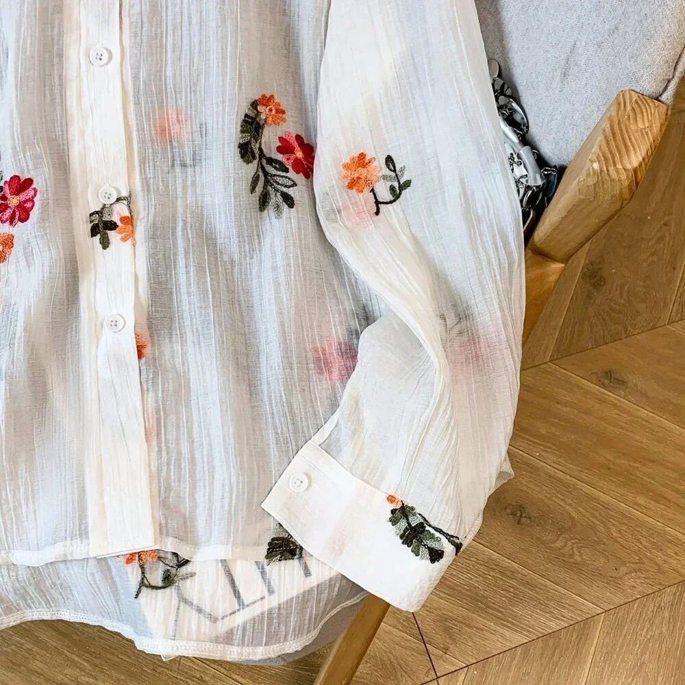 Boho Women's Casual Floral Embroidered Long Sleeve 2-Piece Set
